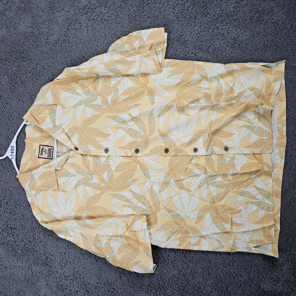 Tommy Bahama Shirt Mens L Yellow 100% Silk Floral Hawaiian Camp Flowers Yellow